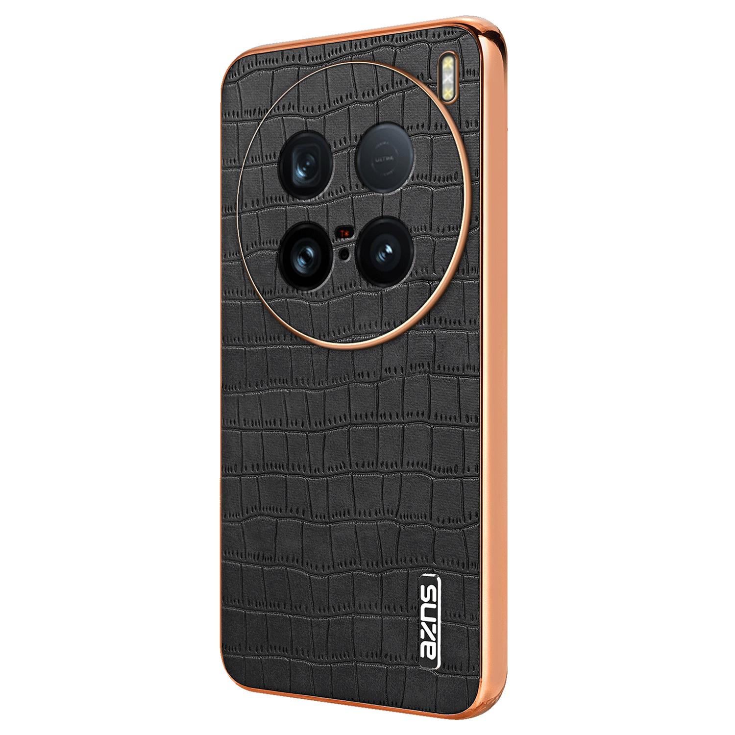 

For vivo X100 Ultra 5G Case PU Leather Crocodile Texture Back Cover Black