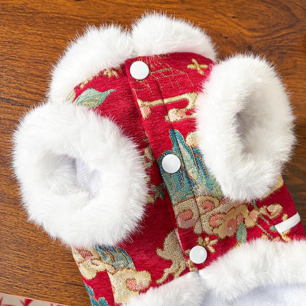 Cute Thick Velvet New Year's Dog Cat Clothing Tang Clothing Chinese Style Cat Dog Vest Soft Comfortable Pet Coat Autumn Winter