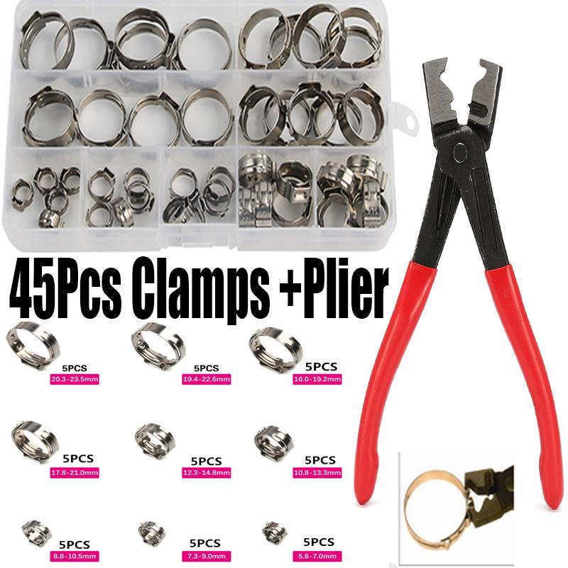 130/80/45pcs 304 Stainless Steel Hose Clamps 5.8-23.5mm Spring Clamps Fuel Water Hose Pipe Clamps Clips  +1PCS Pliers Tool