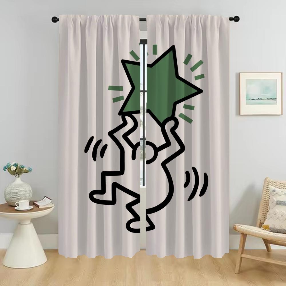 

Шторы для детской комнаты Keith Harings Оконная штора для комнаты 2 панели Хэллоуин украшения жалюзи перегородка тюль для спальни гостиная W50xH70cmx2pcs-CL