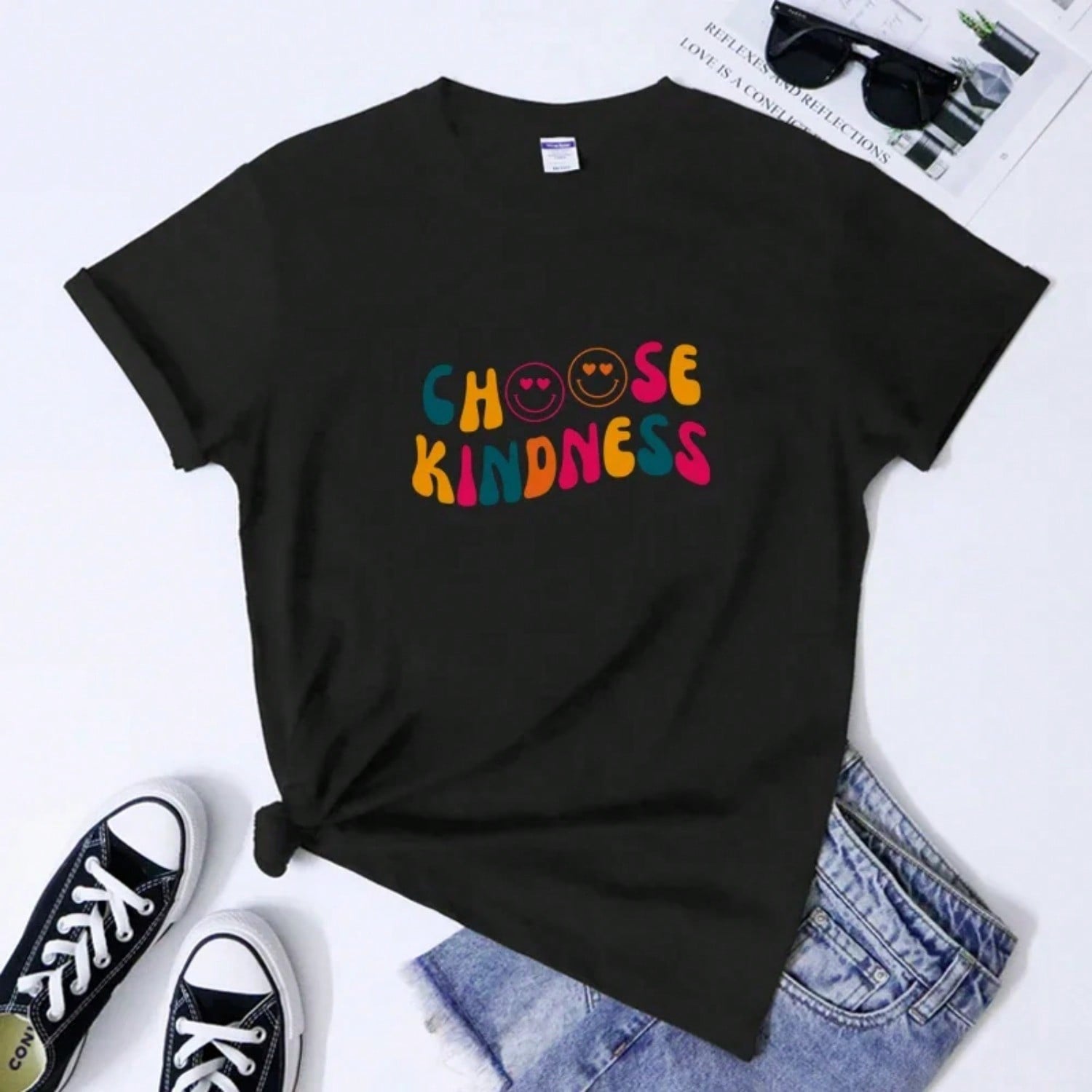 Groovy Choose Kindness T-Shirt Aesthetic Be Kind Motivational Top Tee Shirt unisex Positive Tshirts S
