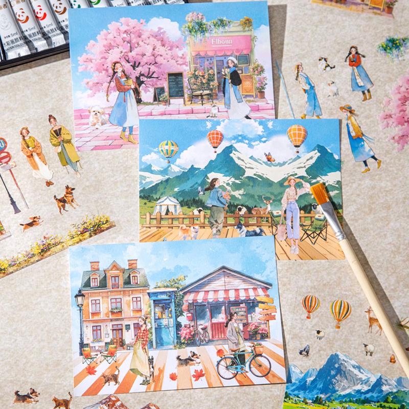 Mr. Paper,Sweet Landscape Stickers Pack of 10 Large Size Holiday Seaside Cherry Blossom Decorative Stickers for Handbooks Gifts