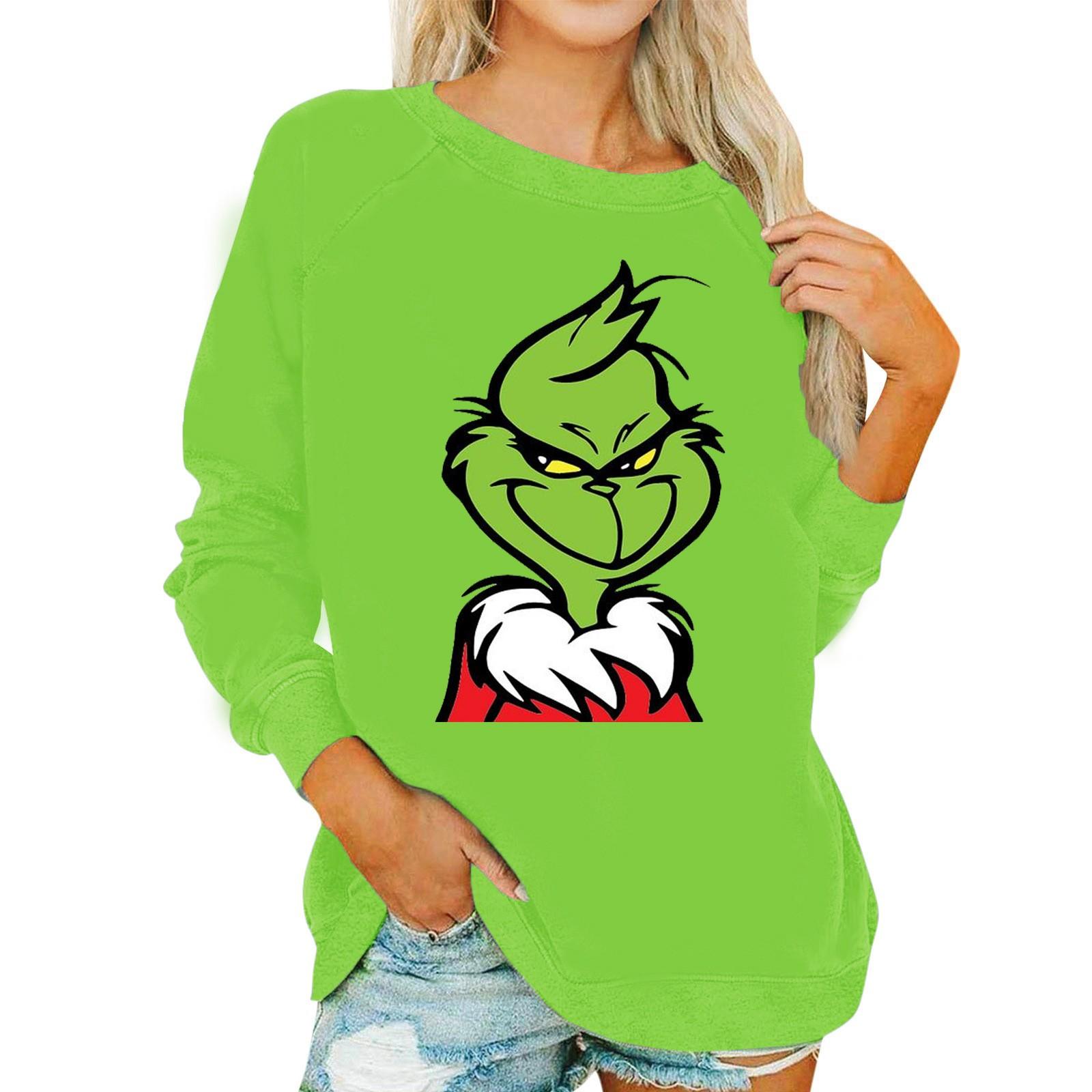 

Long Sleeve Blouses For Women Casual O-Neck Shirt Print Blouse Tops Loose Fit Fall XXXL зелений