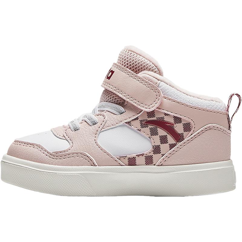 Anta Kids Synthetic Leather Plush Comfortable Warm Wear-Resistant Mid-Top Walking Shoes Baby Shoes Pink White A22440055-5