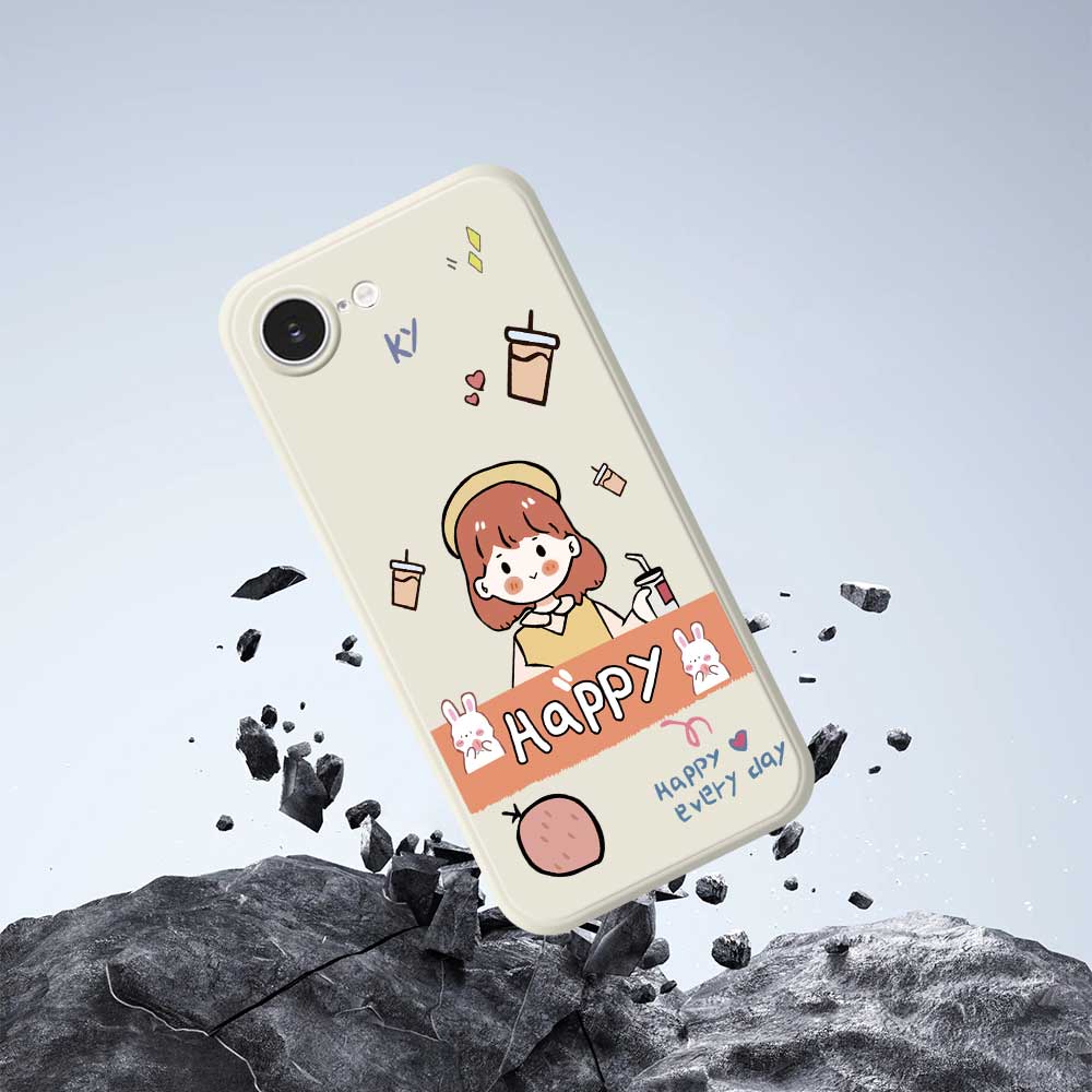 For iPhone 16e Case Happy Girl Pattern Printing Straight Edge TPU Phone Back Cover
