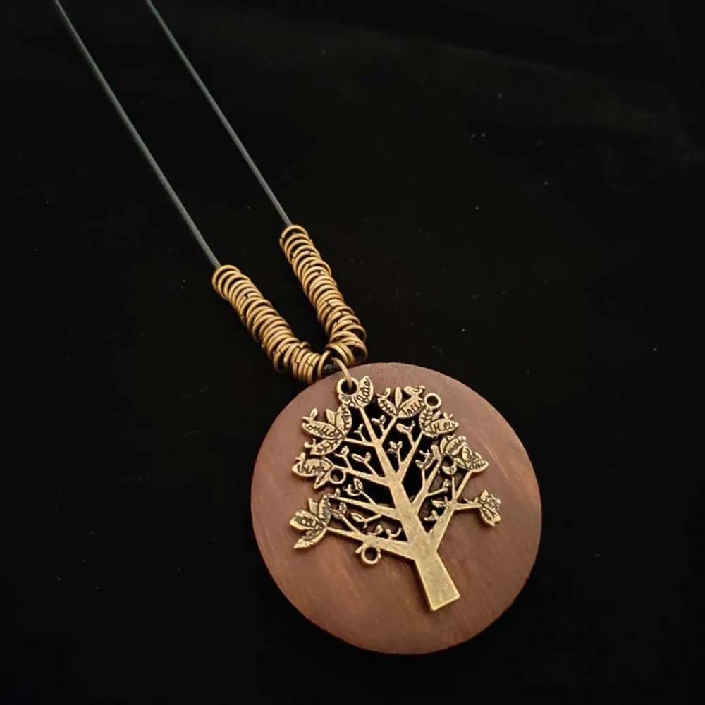 Retro Legno Foglia Gufo Lunga Catena Maglione Etnica Collana Rotonda Donne Ciondolo Orologio Gioielli Femminili Accessori per il Collo Regali Collare