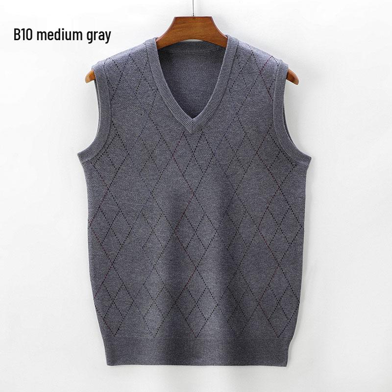 Gilet in Maglia da Uomo con Scollo a V - Spesso, Senza Maniche, Ideale per Mezza Età e Anziani, Perfetto per Autunno e Inverno