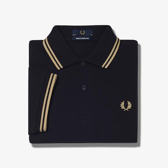 Twin Tip Fred Perry Shirt - Black/Champagne Made In England M12-157