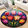 1pc Tulip StainedGlass Office Round Area Rug, Indoor Mat Suitable ForOffice, Under Office Chairs Bedroom Living Room Home Decor, D116