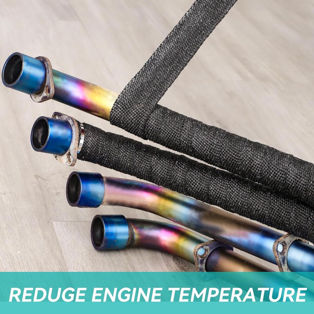 Exhaust Heat Wrap Roll 2" X 16' Black Fiberglass Heat Shield Tape 1 Rolls 5Cm X 5M With 10Pcs Stainless Ties For Motorcycle Car Truck