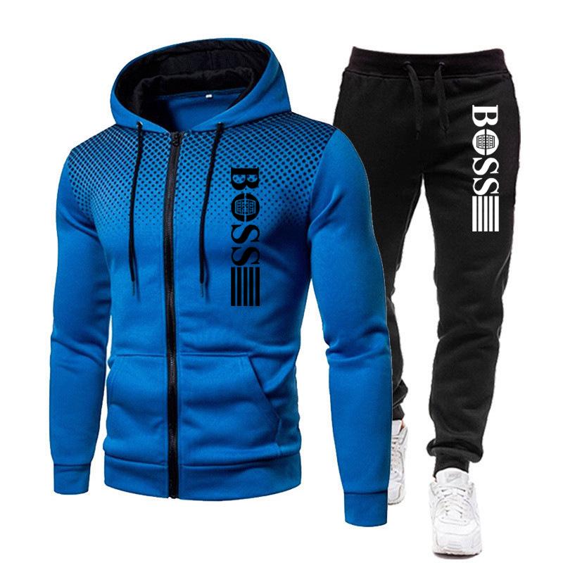 2023 Men's Trendy Zipper Hoodie Tracksuit Set - Autumn/Winter Casual Print