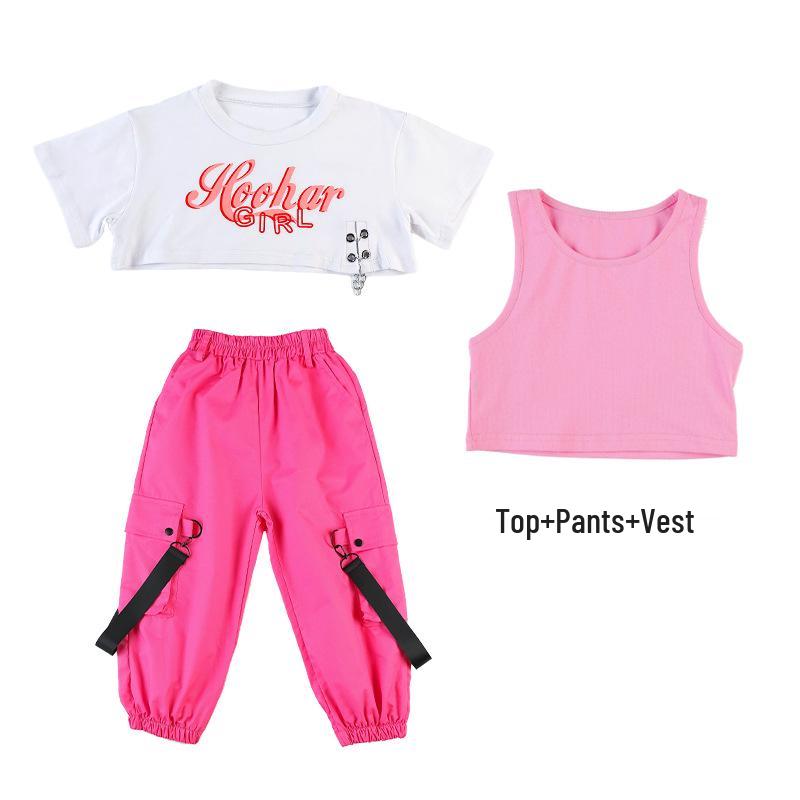 

Детский костюм для джазового танца: Кроп-топ, с длинным или коротким рукавом, грузовые брюки цвета розовой розы 180 cm