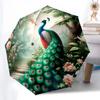 1pc Peacock, feathers pattern Umbrella Portable Folding Umbrella Iron Frame Hole Bone Structure Outdoor Home Umbrella