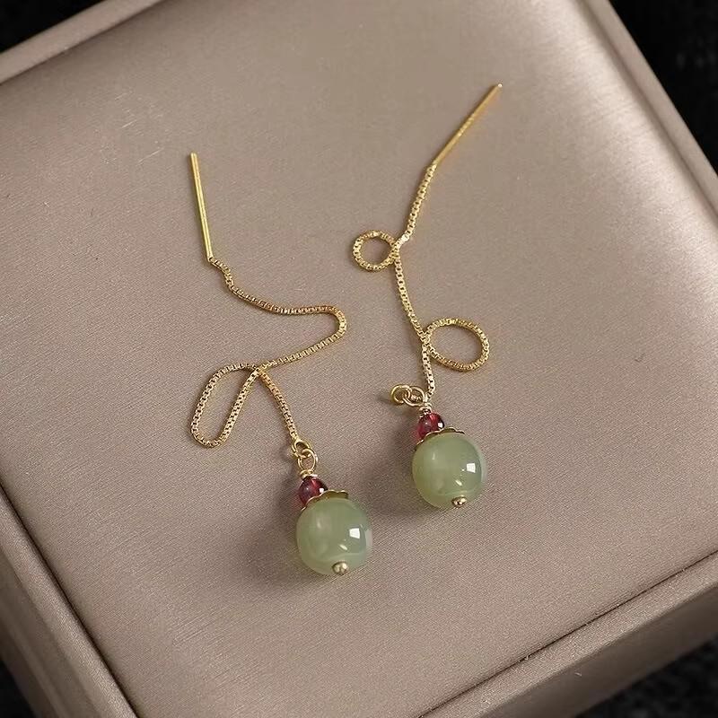 PANJBJ 925 Sterling Silver Rose Hotan Jade Earring for Women Girl Ethnic Style Versatile Temperament Jewelry Gift Dropshipping