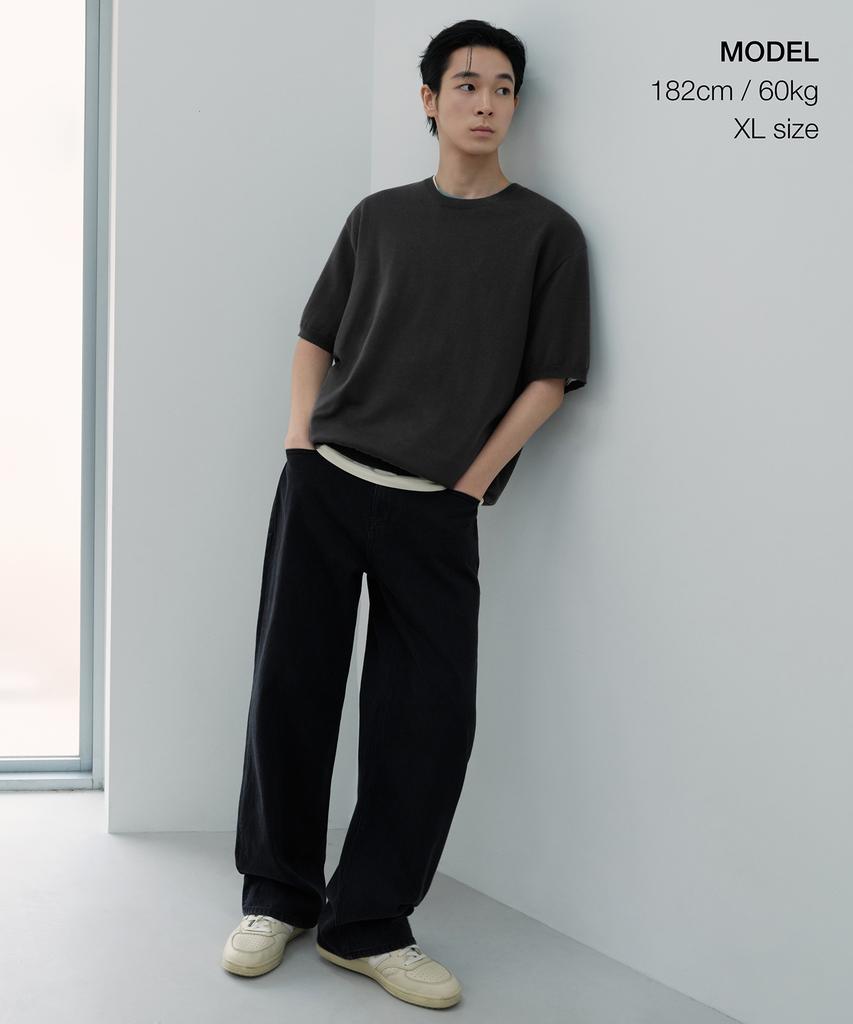 Musinsa Standard Washable Supima Cotton Crew Neck Short Sleeve Knit [Dark Gray]