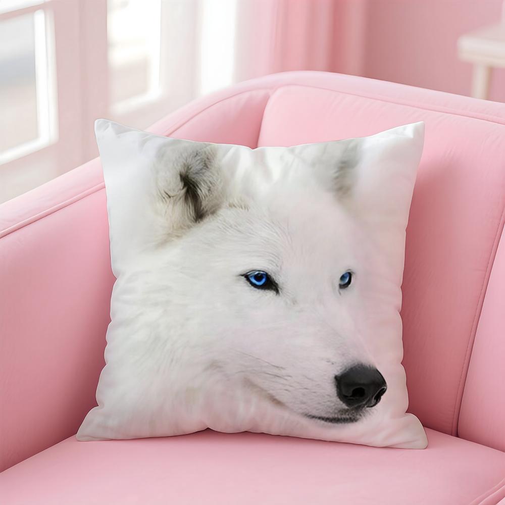 Majestic Animal Art White Wolf Cushion Cover Pillowcase Short Plush Invisible Zipper Room Sofa Cushion Cover
