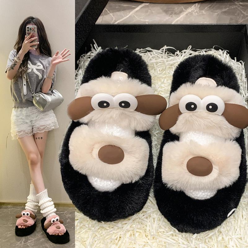 Cartoon Cute Fluffy Drag Women Wear 2025 Autumn New Thick Bottom Height Increase Small Home Versatile Cotton Slippers