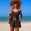 Costume da bagno intero da donna Estate Tuta da bagno con pantaloncini a gilet Colore solido classico Scollo profondo da donna Costumi da bagno Spiaggia