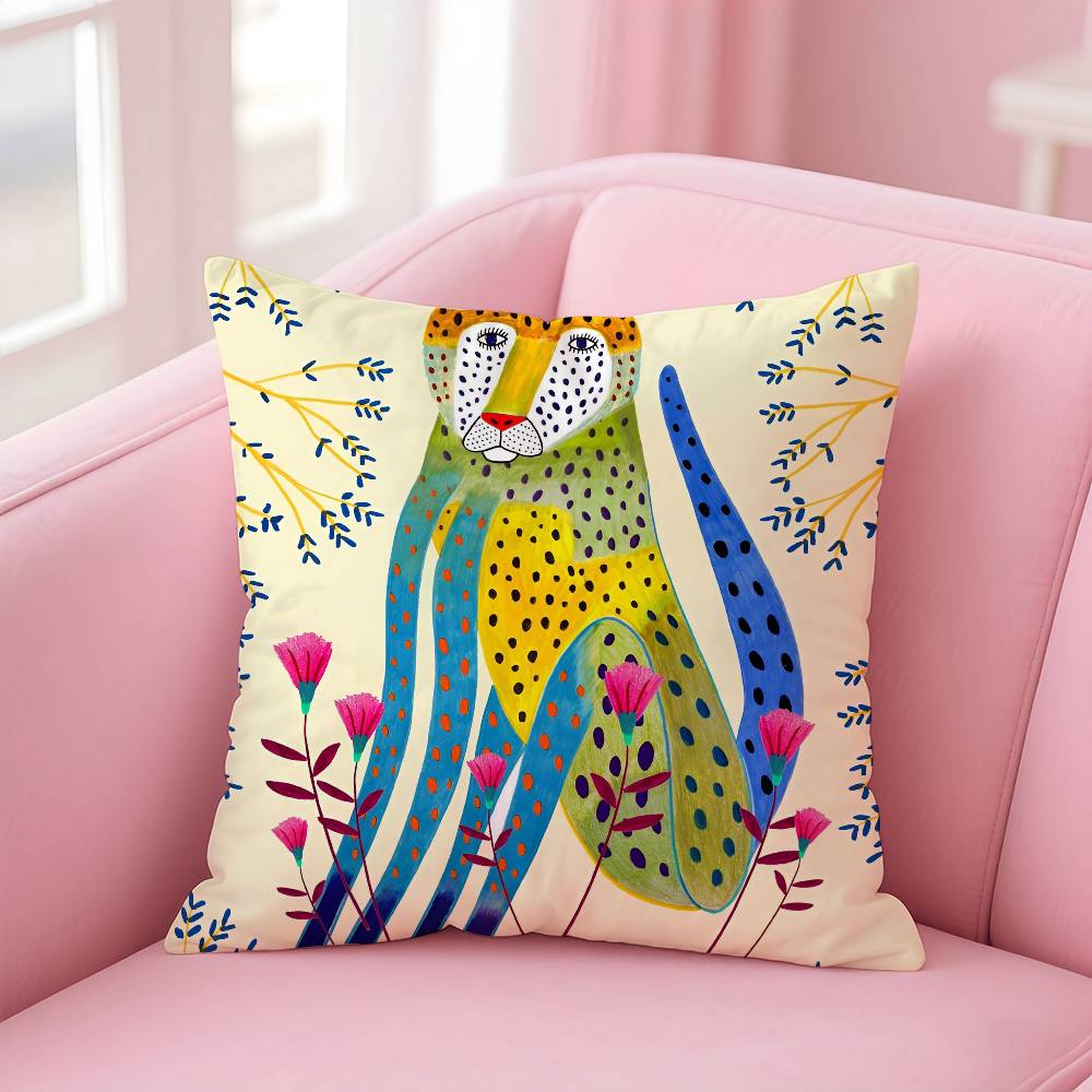 Geometric Animal Leopard Pattern Pillow Case Anti-dustmite Pillowcase Invisible Zipper Silky Short Plush Sofa Cushion Cover