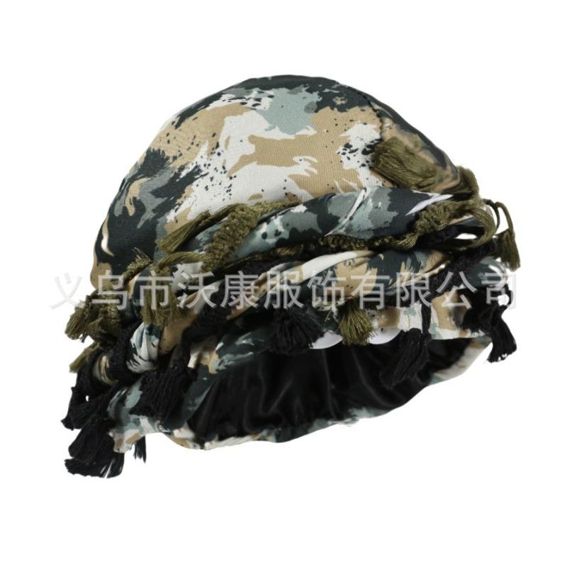 fringed headscarf hat, solid color cashew print twist tail hat, hip hop twist braided hat