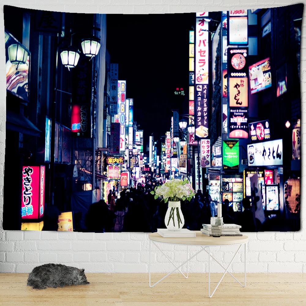 Tapestry s nočním pohledem na Tokio Psychedelická látka na pozadí čarodějnictví Nástěnná dekorace Cikánský domov Dekorace místnosti