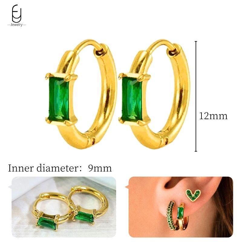 925 Silbernadel Grüne Zirkon Gold Ohrringe Herz Creolen für Damen Zarte Steckerohrringe Luxuriöser Schmuck Geschenke