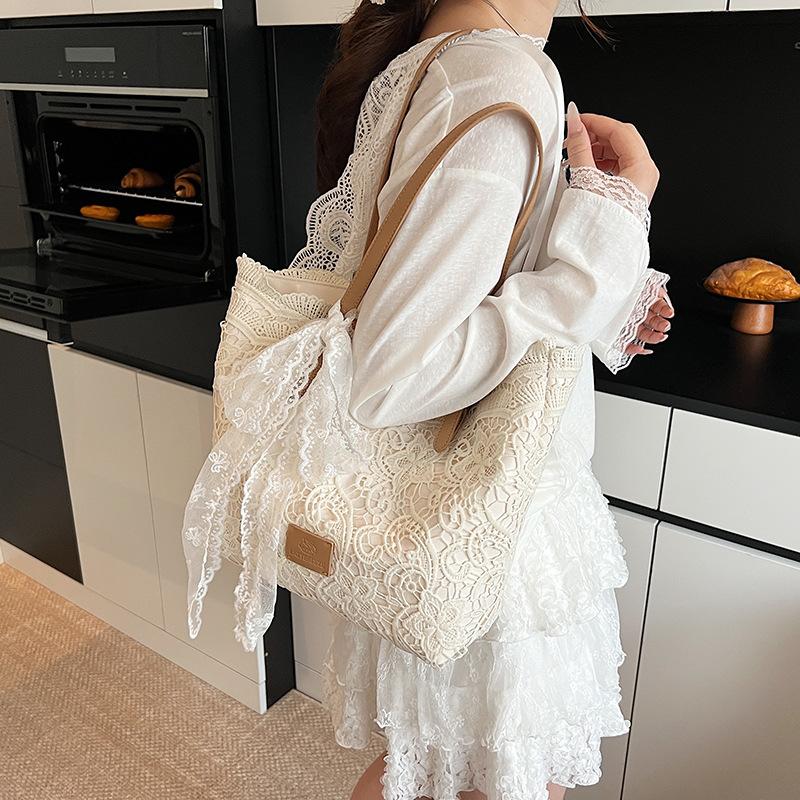 Lace Bow Large Capacity Tote Bag Women's New Versatile Shoulder Bag