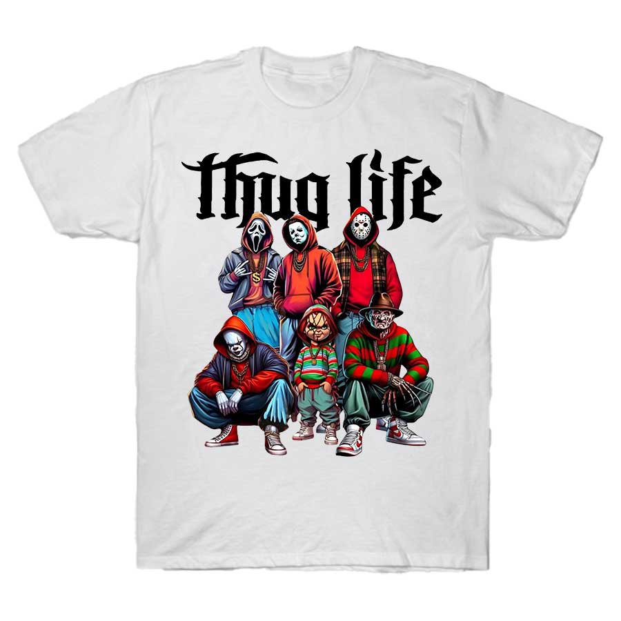 Thug Life T Shirts Horror Characters Killer Squad Urban Horror Movie T-shirt For Men Women 100% Cotton Short Sleeve Tops J2