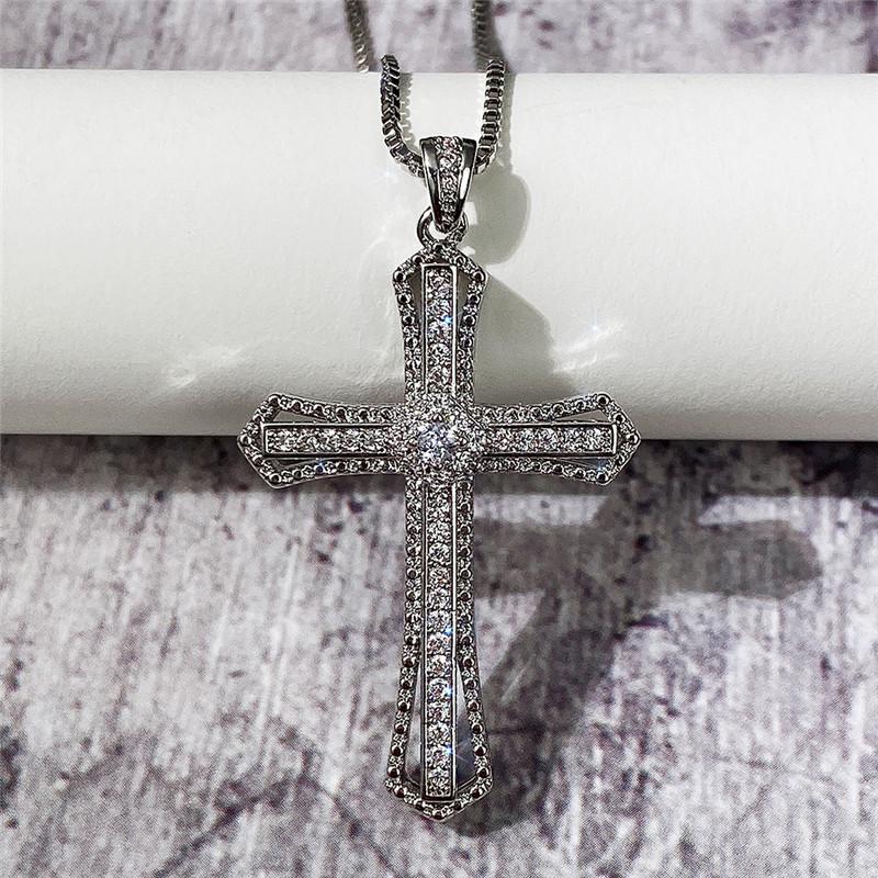 Hip Hop Cross Necklace for Women with Dazzling CZ Stone Luxury Silver Color Cool Neck Accessories Party Trendy Jewelry