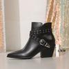 Short Boots Women Pointed Thick High-heeled for Autumn Winter 2026 New Rivets, Cross Buckle, Casual Comfortable Women's Boots
