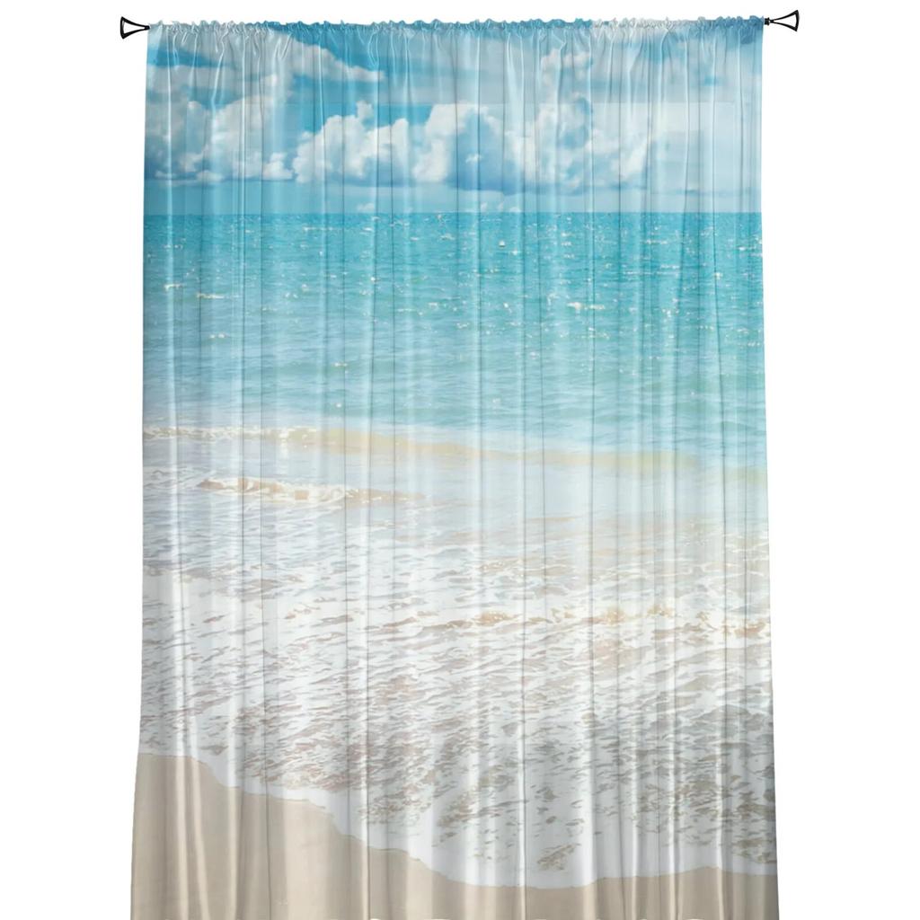 Beach Sky Sea Tulle Curtains for Living Room Bedroom Decor Chiffon Sheer Voile Kitchen Window Curtain