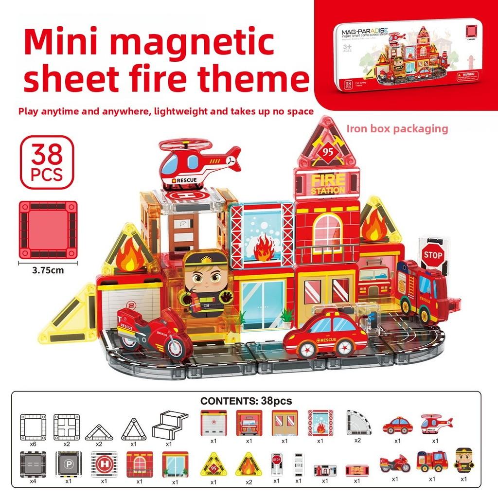 Fire Truck Magnetic Building Blocks Kids Educational Toy With Abs Material For Children