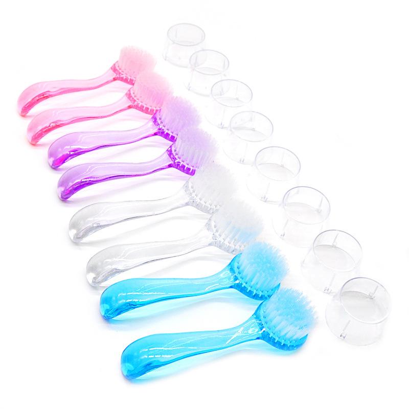 Acrylic Nail Brush Plastic Soft Remove Dust Make Up Washing Brushes Nail Art Manicure Round Head Powder Clean Tool With Cap