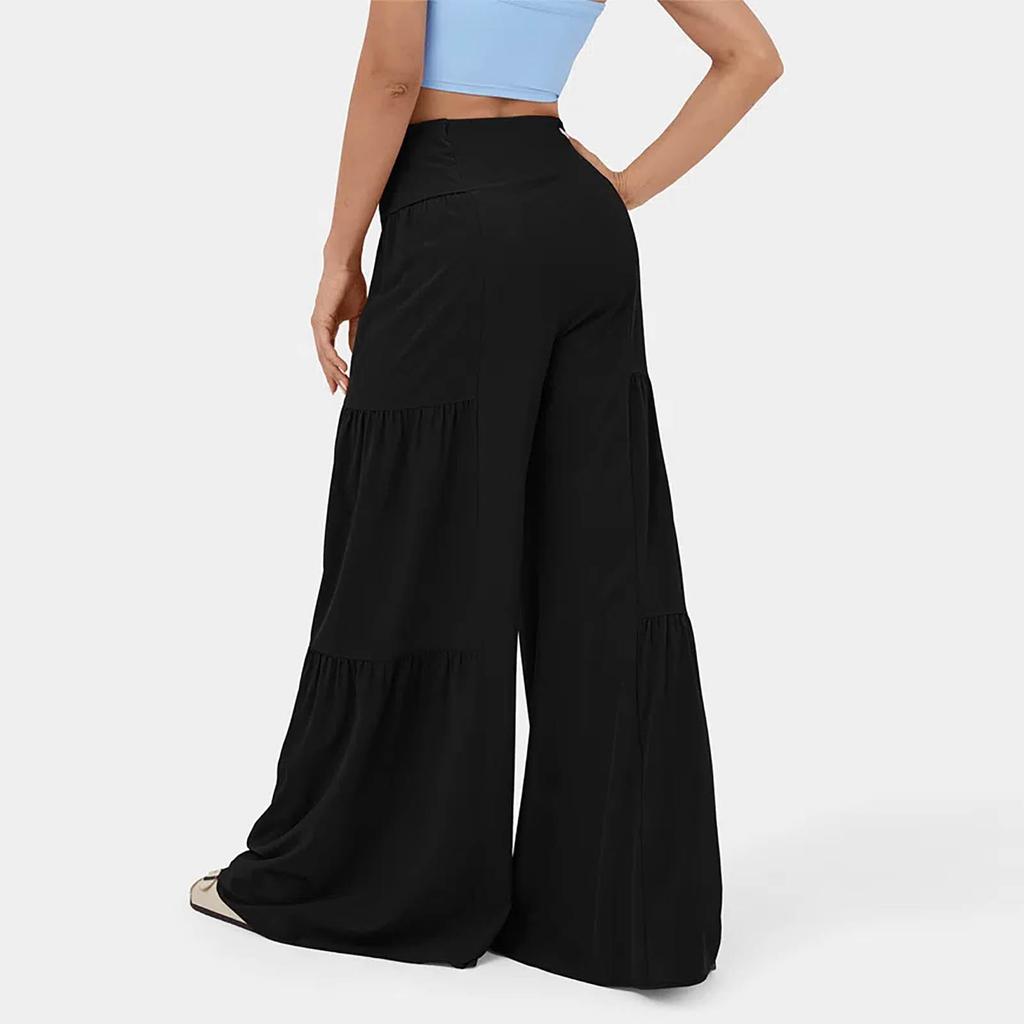 Hohe Taille Gürtel Binden Schlitz Weites Bein Schnelltrocknende Freizeithose Yoga Weites Bein Seitenschlitz Sommer Freizeithose Weites Bein