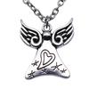 Angel Wing & Open Heart Pendant Necklace Romantic Gothic Statement Jewelry 45cm or 70cm Long Chain