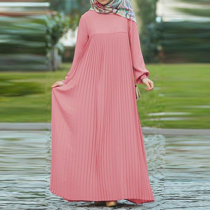 

ZANZEA Женское повседневное платье с круглым вырезом, однотонное, свободного кроя, с длинным рукавом 2XL розовый