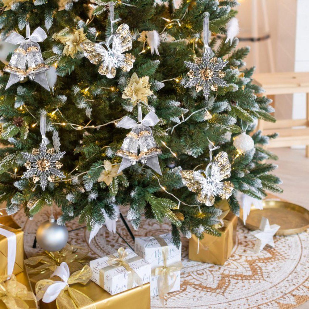 Christmas Tree Hanging Decoration Acrylic Transparent Snowflake Elk Angel Doll Bell Pendant New Year Party Home Decor Kids Toy