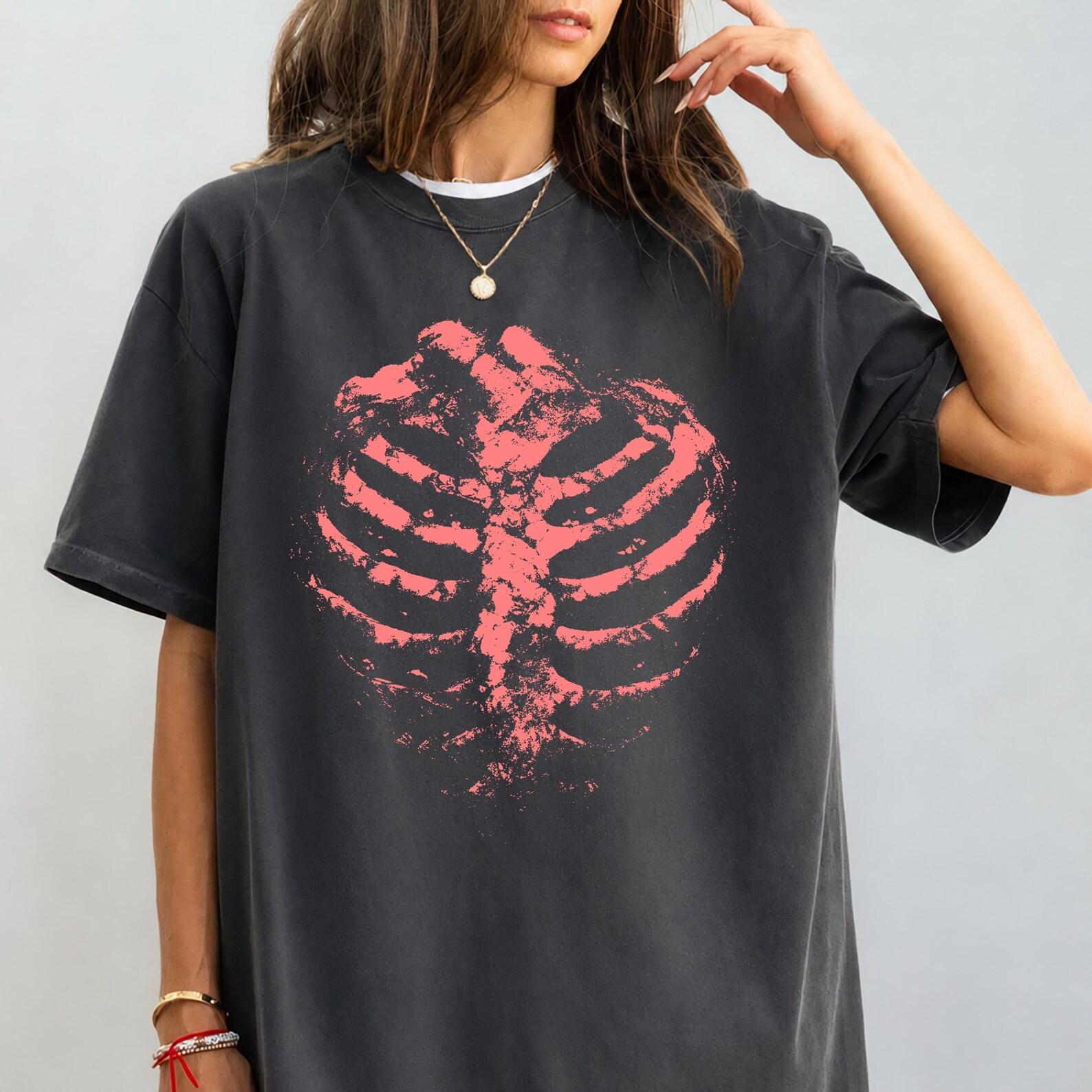 Skeleton Rib Cage Shirt, Y2K Gothic Comfort Colors Tee, Vintage Anatomy Graphic, Halloween Grunge Dark Art Gift 3XL