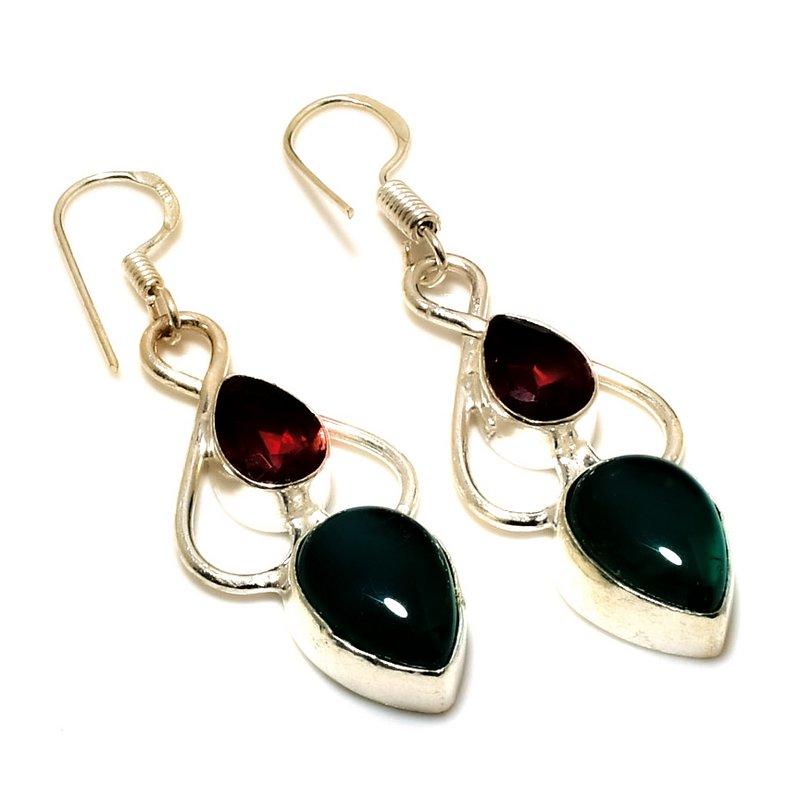 

Green Onyx Amethyst Gemstone 925 Silver Plated Jewelry Earring 1.89