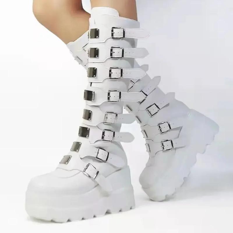Stivali Donna Scarpe Gotica Piattaforma Al Ginocchio Punk Nero Sexy Motociclista Nuovo Halloween Cosplay Botas Mujer Scarpe Da Donna