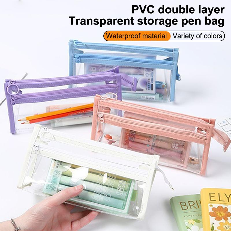 Transparent Pencil Case Large Capacity Simple Pen Bag Waterproof Cosmetic Bag School Study Stationery Office Supplies Makeup Bag