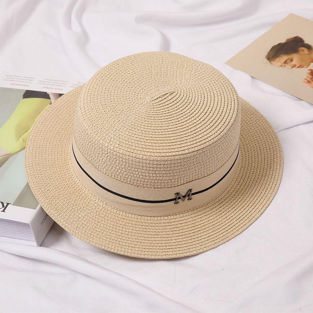 Caps Outdoor Sun Hats Big Brim Letter M Women Straw Hats British Beach Caps Summer Sunscreen Hats