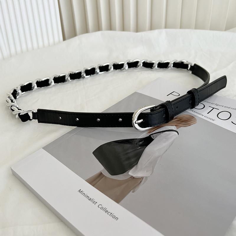 Women Faux Leather Waist Chain With Silver Plated Links And Versatile Styling For Daily Outfits