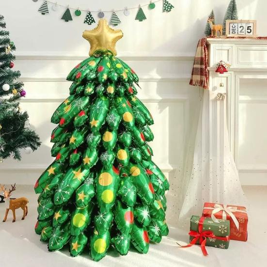 Inflatable Christmas Tree 51 Inch Self-Standing Christmas Tree Foil Balloons for Xmas Party Decorations Photo Prop