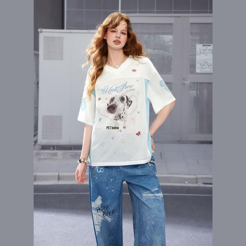 UNIFREE Animal Print V-neck T-shirt