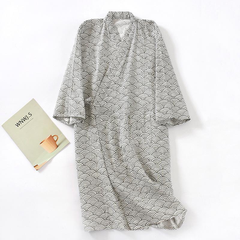Halat de baie din bumbac cu textură de tifon, stil japonez, pentru bărbați, mărime mare, Rochie de noapte Kimono, Sezon primăvară-vară, Pijamale subțiri, Yukata cu șireturi, Transpirație