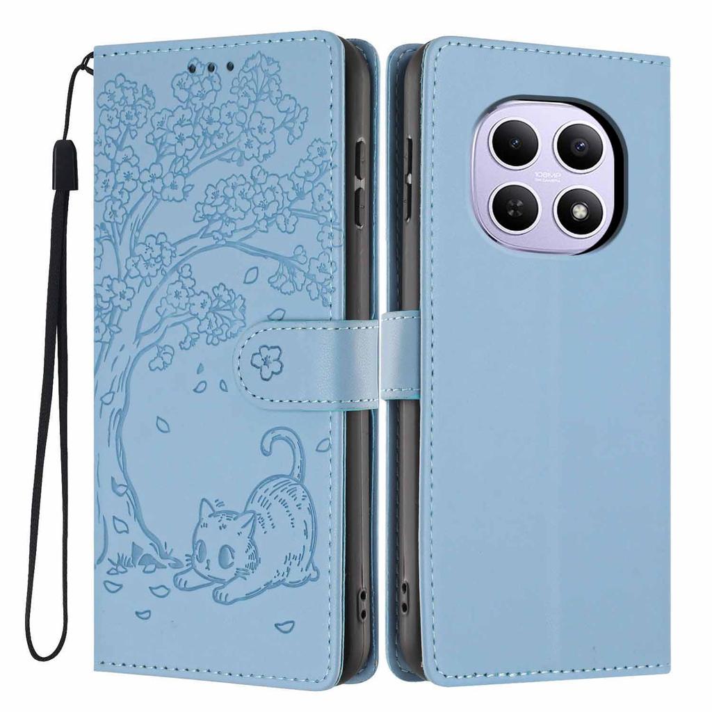 For Xiaomi Poco M8 5G/Redmi Note 15 5G (Global) Stand Case Tree-and-Cat Pattern PU Leather Wallet Protective Phone Cover with Wrist Strap
