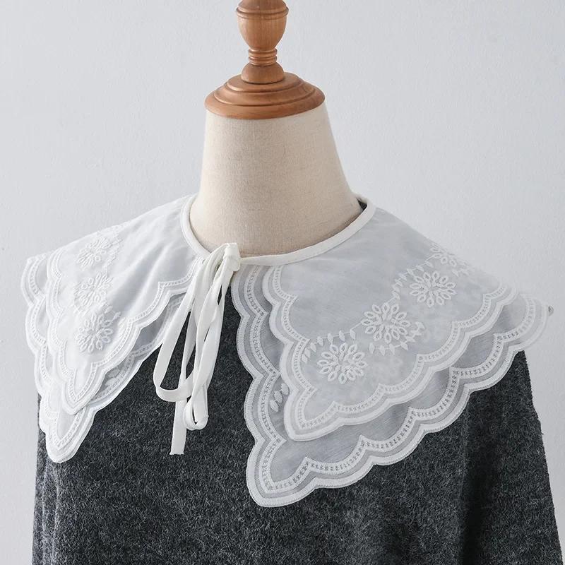 Doppellagiger falscher Kragen für Damen Abnehmbare Schleifen Schulterwärmer Cape Pullover Hemd Abnehmbarer Kragen Schals Falscher Kragen
