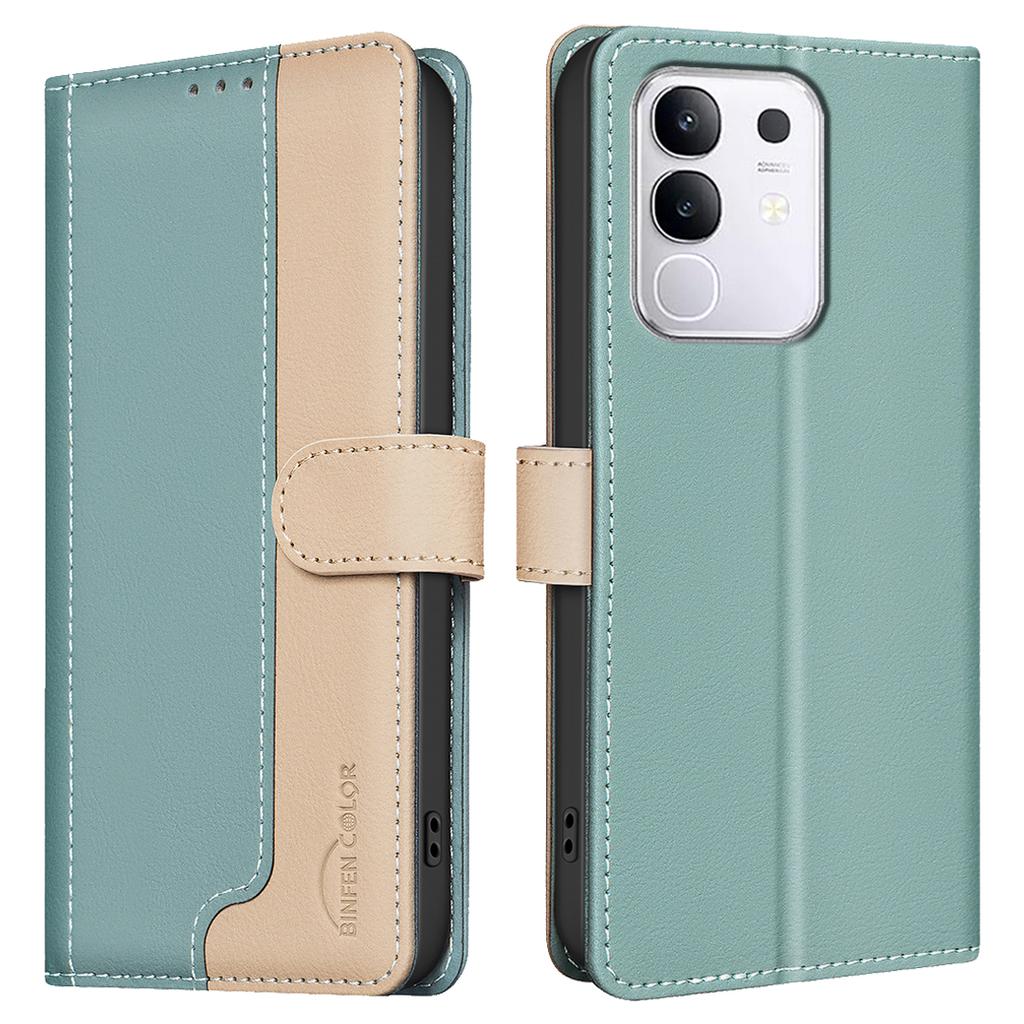 BINFEN COLOR BF33 for vivo Y29 4G Leather Case Splicing Color RFID Blocking Wallet Stand Phone Cover