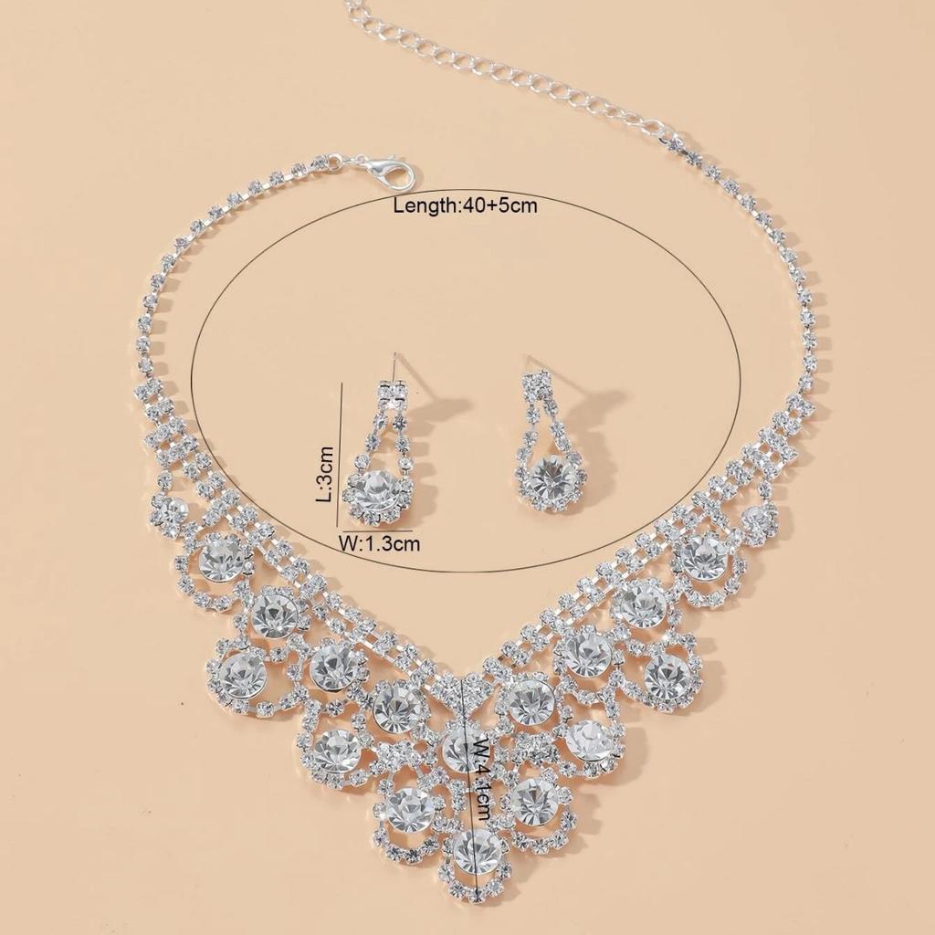 Bridal Jewelry Set Chain Claw Chain Rhinestone Necklace Earrings Set Dinner Dress Clavicle Chain Women'S Xiaoxiangfeng